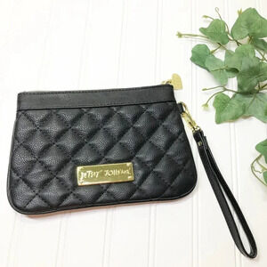 Betsey Johnson Black Quilted Faux Leather Wristlet